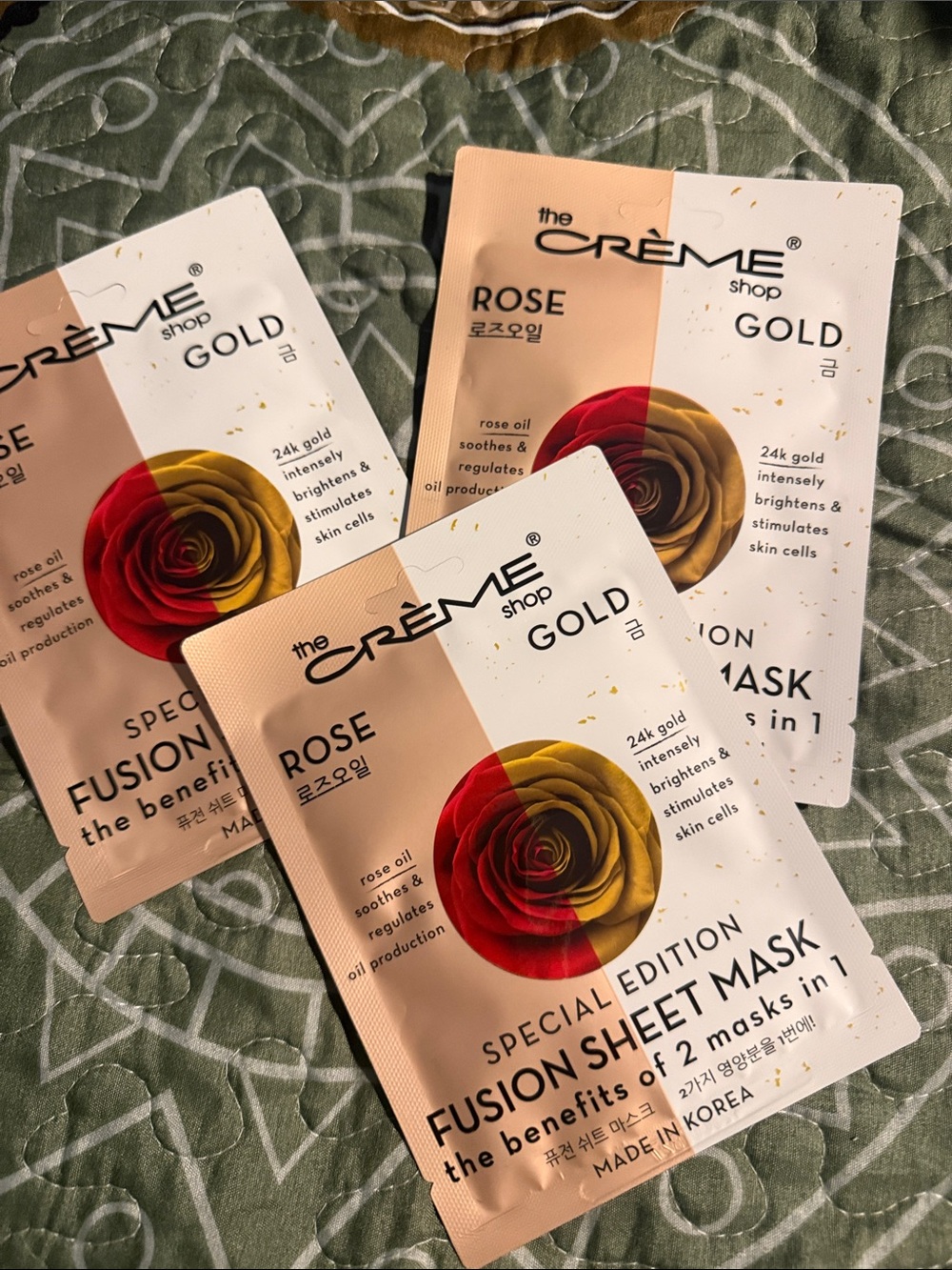 5/$25 The Crème Shop Rose Gold Fusion Sheet Mask set of 3